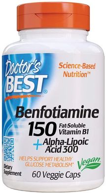 Альфа-ліпоєва кислота + Бенфотиамин Benfotiamine + Alpha-Lipoic Acid Doctor's Best 150/300 мг 60 капсул