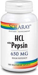 Фотография - Бетаїн HCl + пепсин HCL with Pepsin Solaray 650 мг 100 капсул