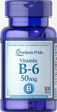 Вітамін В6 Vitamin B-6 Pyridoxine Hydrochloride Puritan's Pride 50 мг 100 таблеток