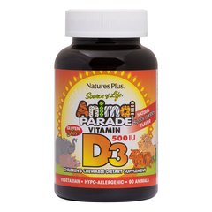 Фотография - Витамин D3 для детей Animal Parade Vitamin D3 500 IU Children`s Chewable Nature's Plus черная вишня 500 МЕ 90 конфет