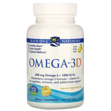 Фотография - Рыбий жир + витамин D3 Omega-3D Nordic Naturals лимон 690 мг + 1000 МЕ 60 капсул