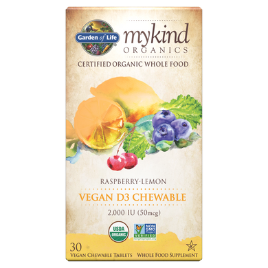 Фотография - Вітамін D3 MyKind Organics Vegan D3 Garden of Life 2000 МЕ малина-лимон 30 жувальних таблеток
