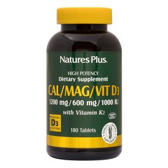 Кальцій/магній/вітамін D3 Cal/Mag/Vit D3 + Vitamin K2 Nature's Plus 180 таблеток