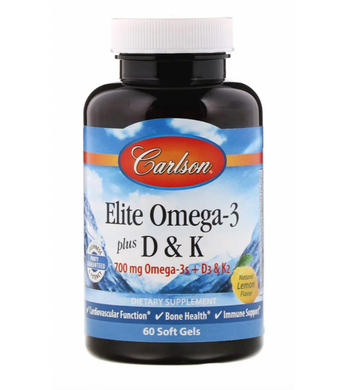 Фотография - Омега 3 + вітаміни D3+К Elite Omega 3+D&K Carlson Labs 60 капсул