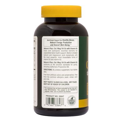 Кальций/магний/витамин D3 Cal/Mag/Vit D3 + Vitamin K2 Nature's Plus 180 таблеток