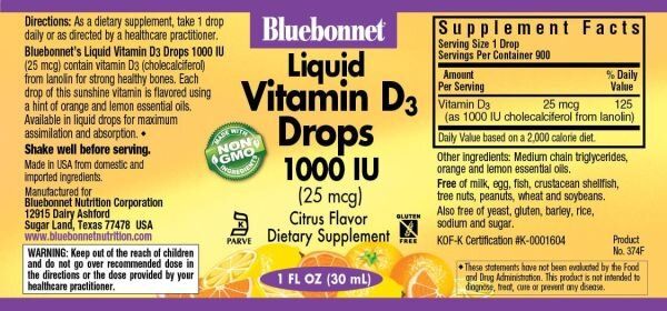Фотография - Витамин D3 Vitamin D3 Bluebonnet Nutrition капли цитрус 1000 МЕ 30 мл