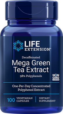 Зелений чай екстракт Mega Green Tea Life Extension без кофеїну 100 капсул