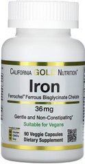Залізо Iron Ferrochel Ferrous Bisglycinate Chelate California Gold Nutrition 36 мг 90 капсул