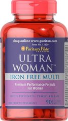 Фотография - Вітаміни для жінок без заліза Ultra Woman Iron Free Multi Puritan's Pride 90 каплет
