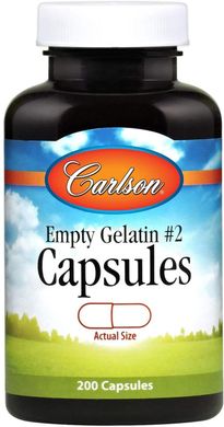 Пустая желатиновая капсула маленькая № 2 Small #2 Empty Gelatin Capsules Carlson Labs 200 капсул