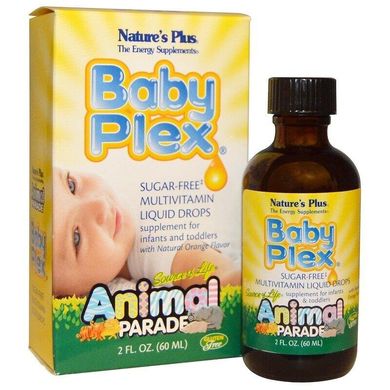 Фотография - Вітаміни для немовлят Animal Parade Baby Plex Sugar-Free Liquid Drops Nature's Plus апельсин краплі 60 мл