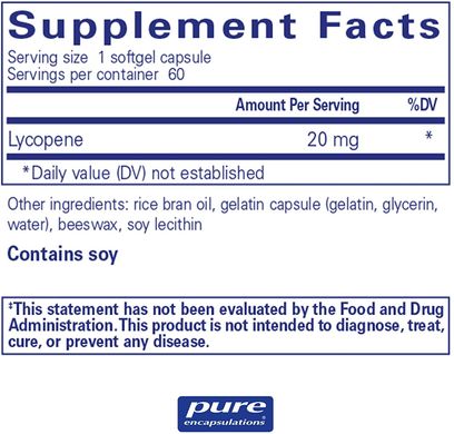 Фотография - Лікопін Lycopene Pure Encapsulations 20 мг 60 капсул