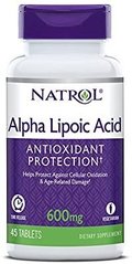 Альфа-липоевая кислота Alpha Lipoic Acid Natrol 600 мг 45 капсул