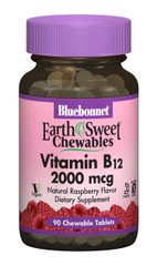 Витамин В12 Vitamin B12 Bluebonnet Nutrition малина 2000 мкг 90 жевательные таблетки
