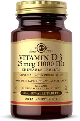 Фотография - Вітамін D3 Vitamin D3 Solgar 25 мкг 1000 МО 100 жувальних таблеток
