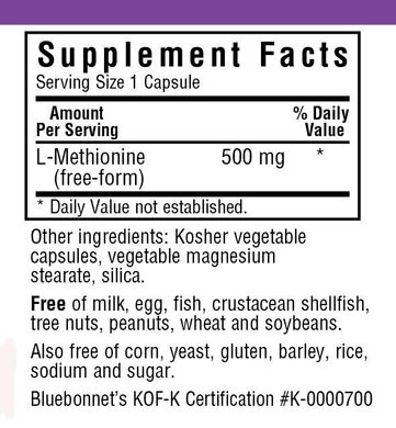 L-метионин L-Methionine Bluebonnet Nutrition 500 мг 30 капсул