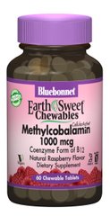 Вітамін В12 (метилкобаламін) Methylcobalamin Bluebonnet Nutrition малина 1000 мкг 60 жувальні таблетки