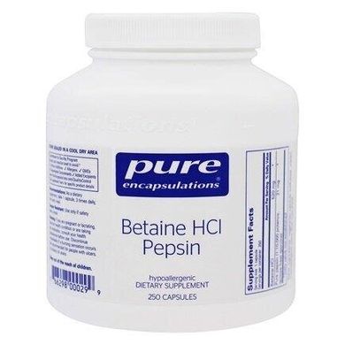 Фотография - Бетаина гидрохлорид + пепсин Betaine HCL/Pepsin Pure Encapsulations для пищеварительного тракта 250 капсул