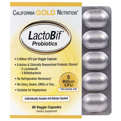 Пробиотики LactoBif Probiotics California Gold Nutrition 5 млд 60 капсул