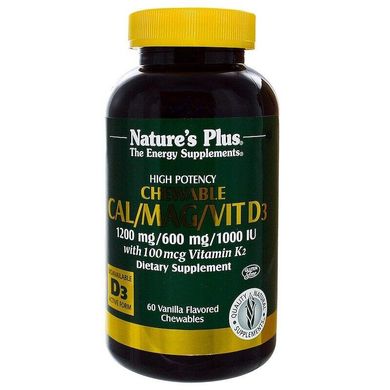 Жевательный кальций/магний/витамин D3 Cal/Mag/Vit D3 Nature's Plus ваниль 60 жевательных таблеток