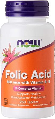 Фотография - Вітамін В9 Фолієва кислота і В12 Folic Acid Vitamin B-12 Now Foods 800 мкг 250 таблеток