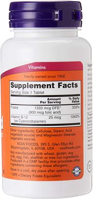 Фотография - Витамин В9 Фолиевая кислота и В12 Folic Acid Vitamin B-12 Now Foods 800 мкг 250 таблеток