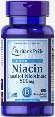 Ниацин Flush Free Niacin Puritan's Pride 500 мг 100 капсул