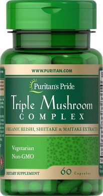 Лечебные грибы комплекс рейши шиитаке майтаке Triple Mushroom Complex Puritan's Pride 60 капсул