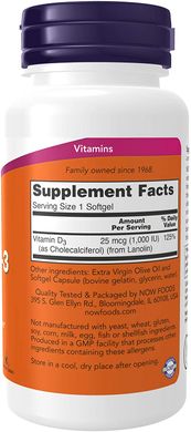 Фотография - Витамин D3 Vitamin D3 Now Foods 1000 МЕ 180 капсул