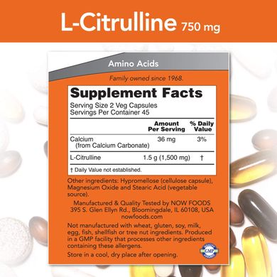 Цитрулін L-Citrulline Now Foods 750 мг 90 капсул