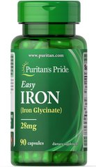 Залізо Easy Iron Glycinate Puritan's Pride 28 мг 90 гелевих капсул