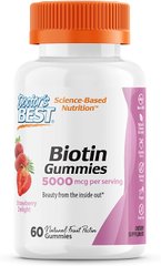 Витамин В7 Биотин Biotin Gummies Doctor's Best клуюника 5000 мкг 60 жевательных конфет