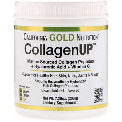 Коллаген пептиды UP 5000 Collagen Peptides California Gold Nutrition морской с гиалуроновой кислотой и витамином С 5000 мг 206 г