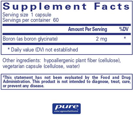 Бор глицинат Boron glycinate Pure Encapsulations 60 капсул