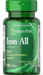 Железо Iron All Iron Puritan's Pride 100 таблеток
