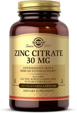 Цитрат цинка Zinc citrate Solgar 30 мг 100 капсул