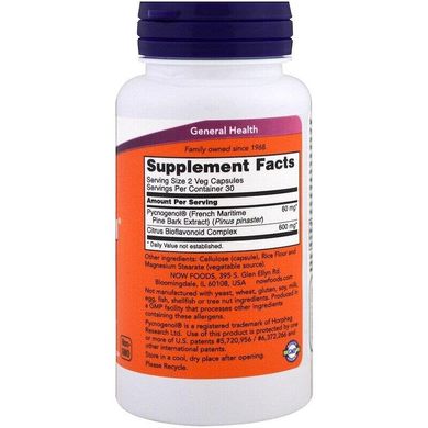 Пикногенол (кора сосны) Pycnogenol Now Foods 30 мг 60 капсул