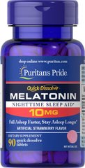 Фотография - Мелатонін швидкого розчинення Quick Dissolve Melatonin Puritan's Pride 10 мг смак полуниці 90 швидкорозчинних таблеток