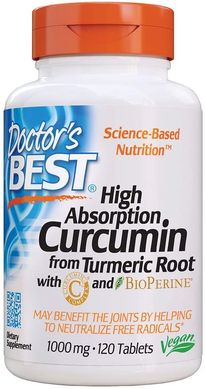 Куркумін High Absorption Curcumin with C3 Complex and BioPerine Doctor's Best 1000 мг 120 таблеток