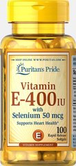 Фотография - Вітамін Е з селеном Vitamin E-400 with Selenium Puritan's Pride 400 МО/50 мг 100 капсул