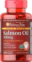 Фотография - Жир лосося Омега-3 Omega-3 Salmon Oil Puritan's Pride 500 мг 105 мг активного омега-3 100 капсул