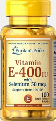 Фотография - Витамин Е с селеном Vitamin E-400 with Selenium Puritan's Pride 400 МО/50 мг 100 капсул