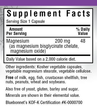 Хелатный Магний Buffered Chelated Magnesium Bluebonnet Nutrition 60 капсул