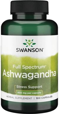 Ашвагандха экстракт корня Ashwagandha Root Dried Powder Swanson 450 мг 100 капсул