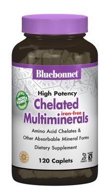 Хелатные минералы без железа Chelated Multiminerals iron-free Bluebonnet Nutrition 120 каплет