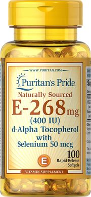 Фотография - Витамин Е с селеном Vitamin E-268 mg with Selenium Puritan's Pride 400 МО/50 мг 100 капсул