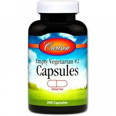 Порожні рослинні капсули №2 Small #2 Empty Vegetarian Capsules Carlson Labs 200 капсул