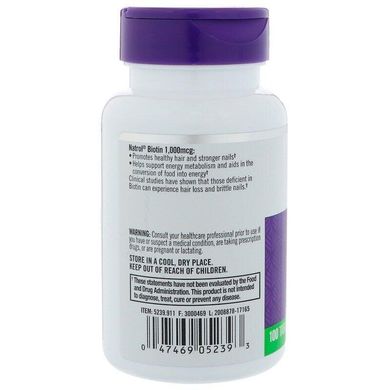 Вітамін В7 Біотин Biotin Natrol 1000 мкг 100 таблеток