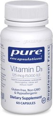 Фотография - Витамин D3 Vitamin D3 Pure Encapsulations 5000 МЕ 60 капсул