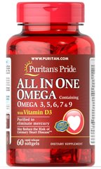 Фотография - Омега 3-5-6-7-9 і вітамін D3 All in One Omega 3-5-6-7-9 with Vitamin D3 Puritan's Pride 60 капсул